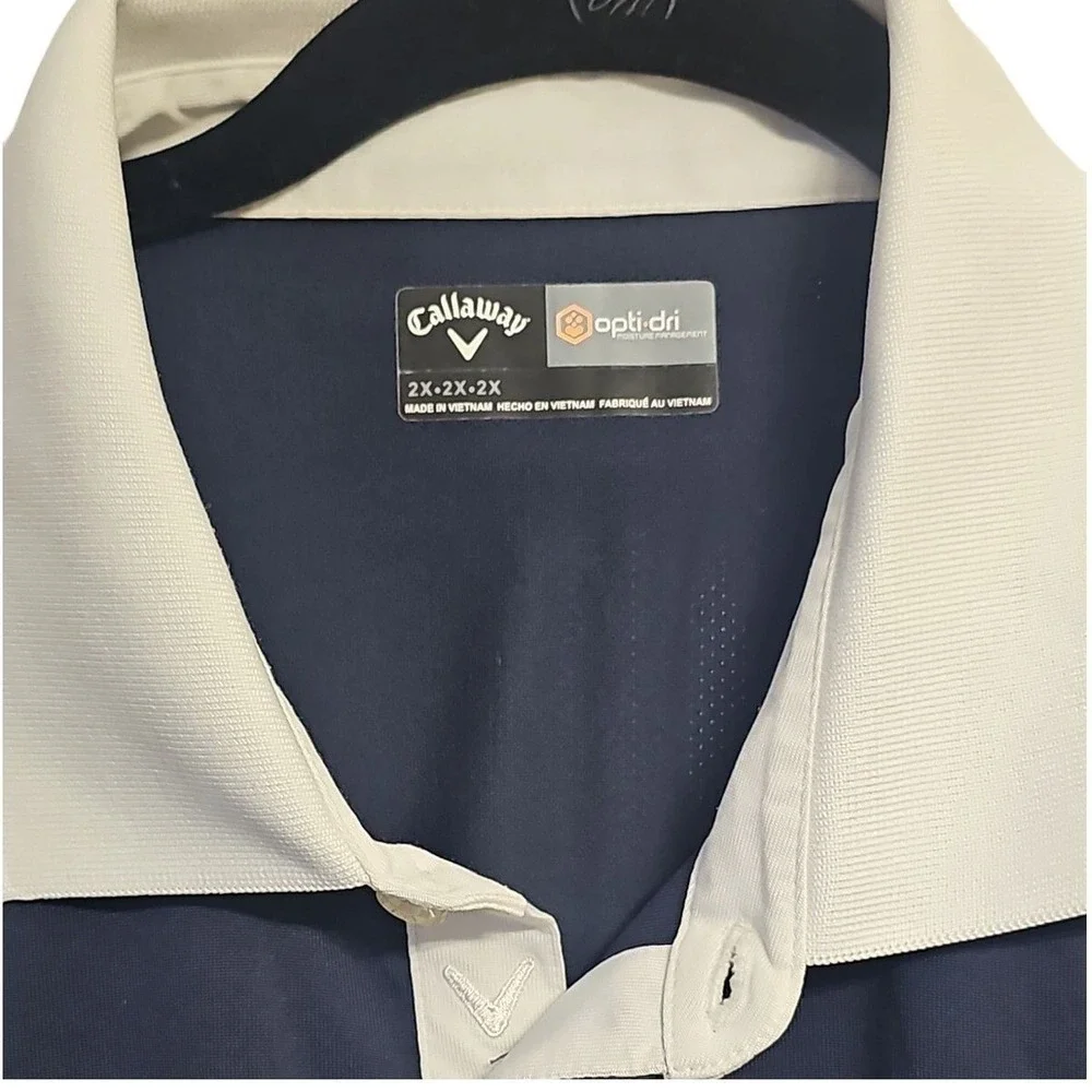 Callaway Golf Polo Shirt Opti-Dri Blue Striped‎ Performance Casual Men's 2XL